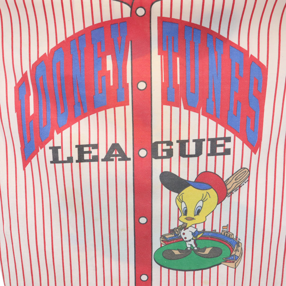 90s LOONEY TUNES ルーニーテューンズ トゥイーティー ストライプ 半袖 Tシャツ ベージュ系 シングルステッチ オールド ヴィンテージ メンズ