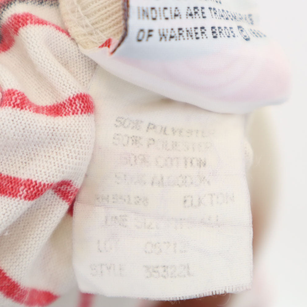 90s LOONEY TUNES ルーニーテューンズ トゥイーティー ストライプ 半袖 Tシャツ ベージュ系 シングルステッチ オールド ヴィンテージ メンズ