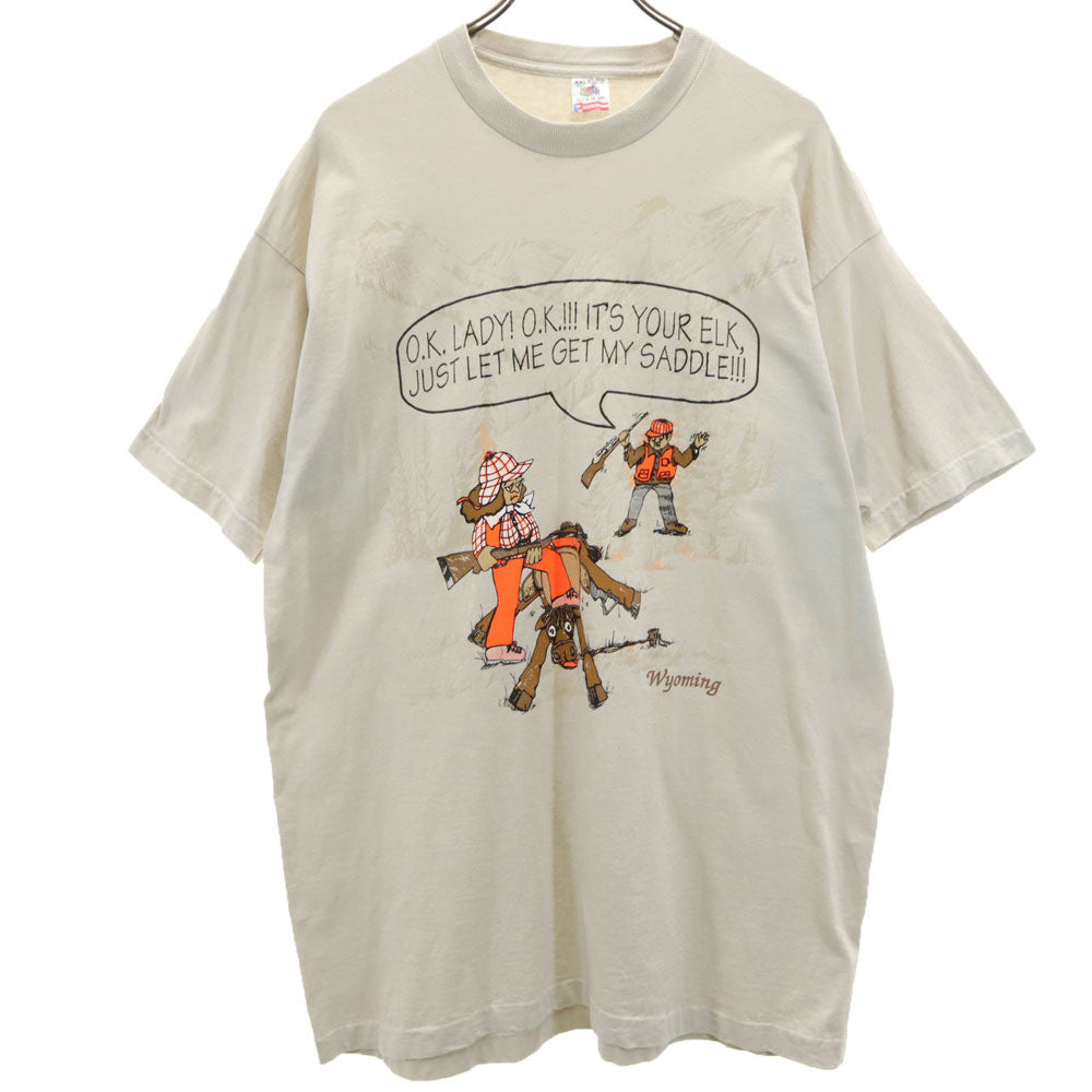 FRUIT OF THE LOOM フルーツオブザルーム 90s USA製 メッセージプリント 半袖 Tシャツ XXL ベージュ系 ビッグサイズ オールド ヴィンテージ メンズ