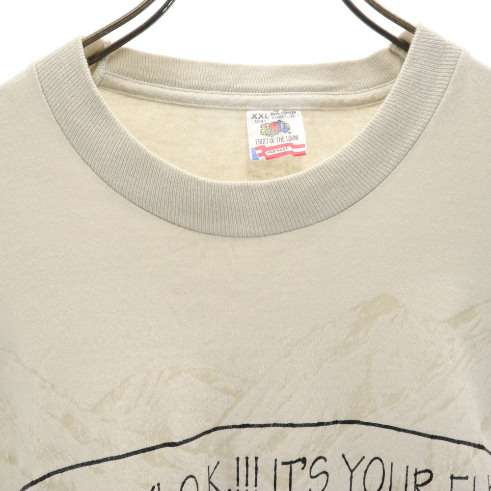 FRUIT OF THE LOOM フルーツオブザルーム 90s USA製 メッセージプリント 半袖 Tシャツ XXL ベージュ系 ビッグサイズ オールド ヴィンテージ メンズ