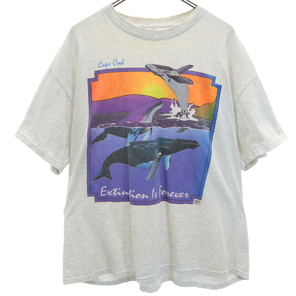 DELTA デルタ 90s プリント 半袖 クジラ Tシャツ XL グレー系 オールド ヴィンテージ メンズ