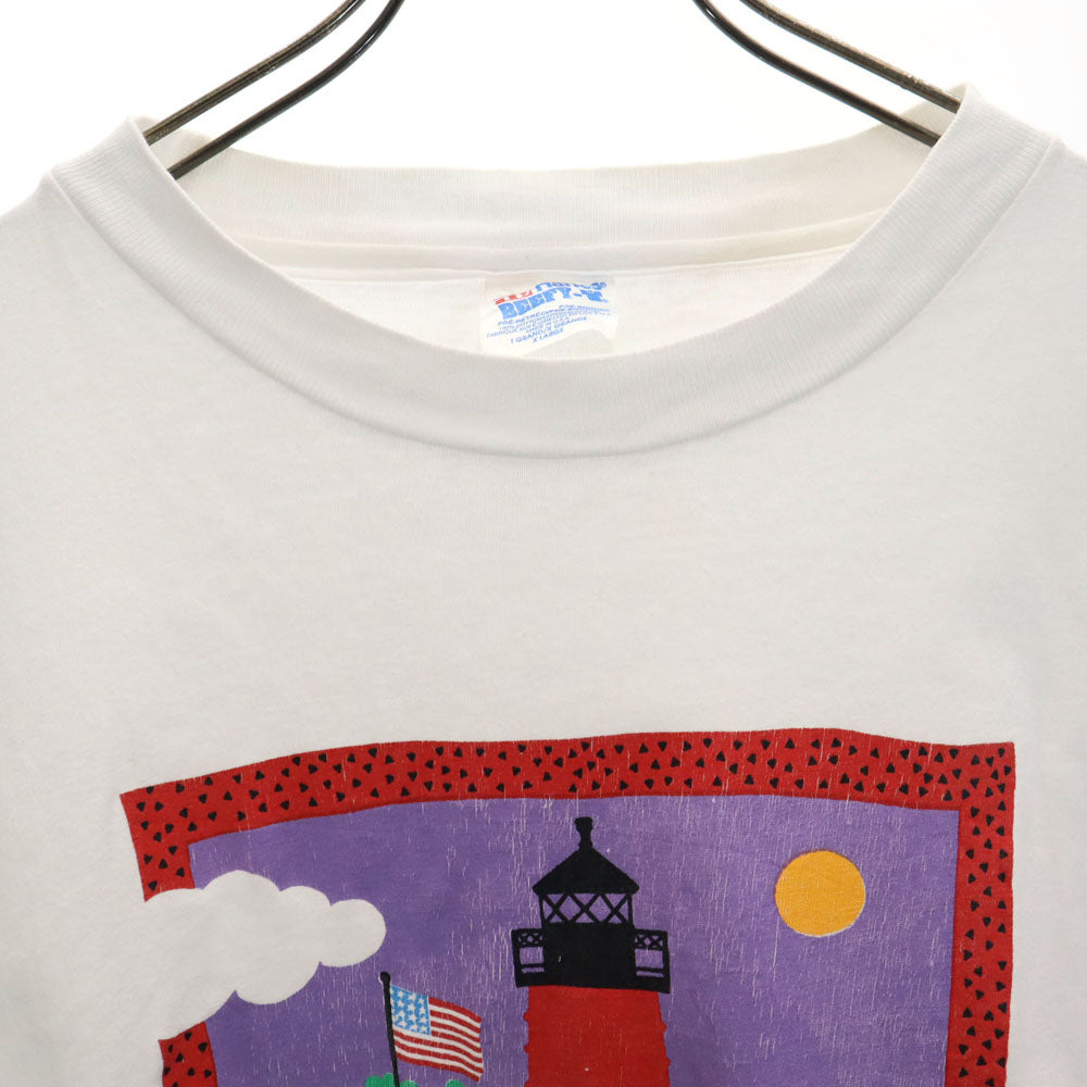 Hanes ヘインズ 90s 灯台プリント 半袖 シングルステッチ Tシャツ XL ホワイト系 オールド ヴィンテージ メンズ