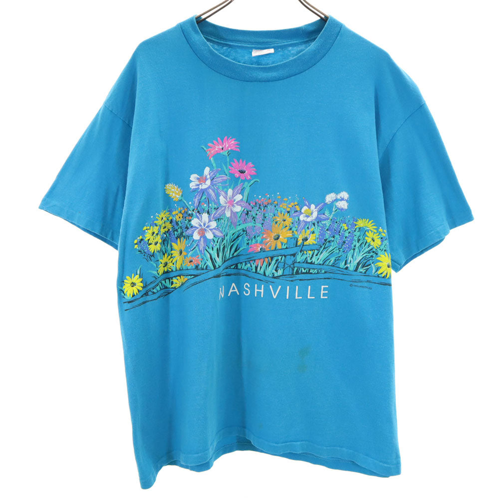 anbil アンビル 90s USA製 花 プリント 半袖 Tシャツ XL ブルー系 オールド ヴィンテージ メンズ