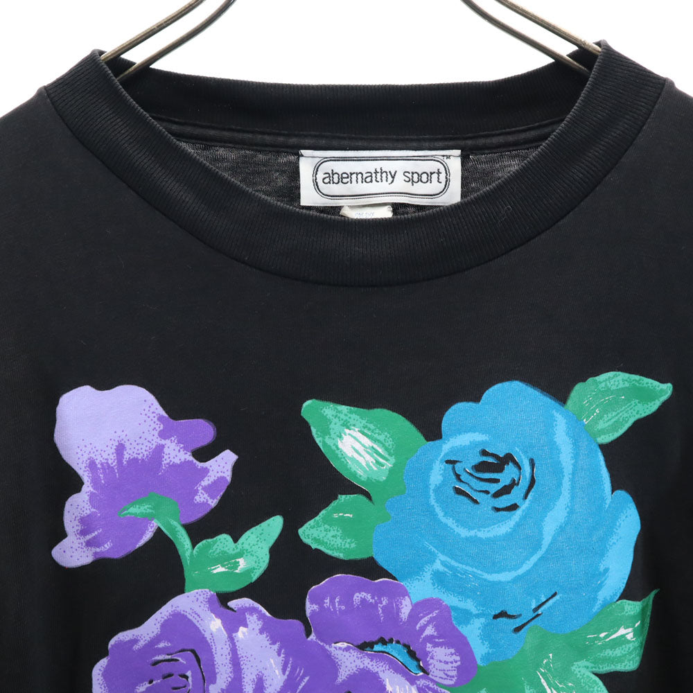 abernathy sport 90s USA製 花 プリント 半袖 シングルステッチ Tシャツ ONESIZE ブラック系 オールド ヴィンテージ メンズ