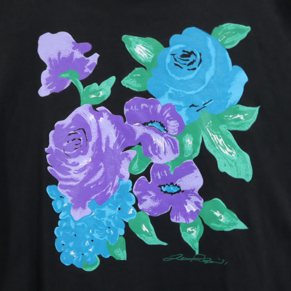 abernathy sport 90s USA製 花 プリント 半袖 シングルステッチ Tシャツ ONESIZE ブラック系 オールド ヴィンテージ メンズ