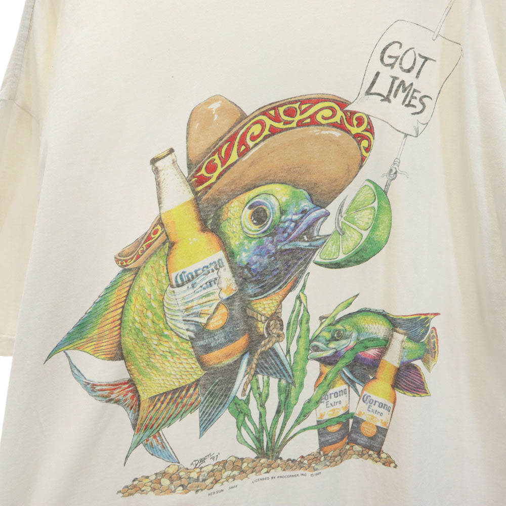 オールアメリカンウェア 90s USA製 コロナ エキストラ 半袖 Tシャツ 2XL ホワイト ALL AMERICAN WEAR ビッグサイズ Corona Extra フィッシュ オールド ヴィンテージ メンズ