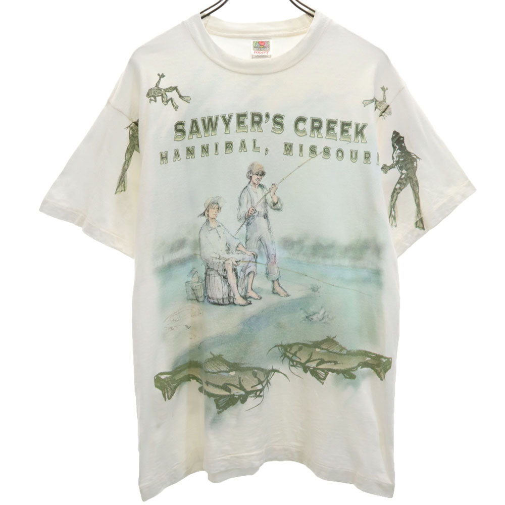 フルーツオブザルーム 90s 半袖 シングルステッチ Tシャツ L ホワイト FRUIT OF THE LOOM ヘビーコットン フィッシュ カエル オールド ヴィンテージ メンズ