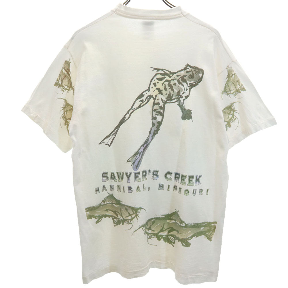 フルーツオブザルーム 90s 半袖 シングルステッチ Tシャツ L ホワイト FRUIT OF THE LOOM ヘビーコットン フィッシュ カエル オールド ヴィンテージ メンズ