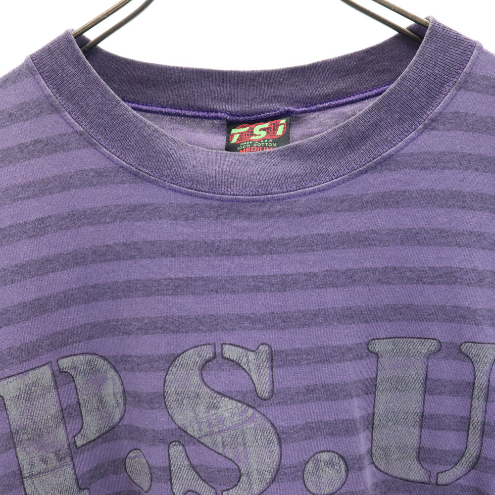 TSi 90s USA製 ボーダー柄 半袖 シングルステッチ Tシャツ M パープル オールド ヴィンテージ メンズ