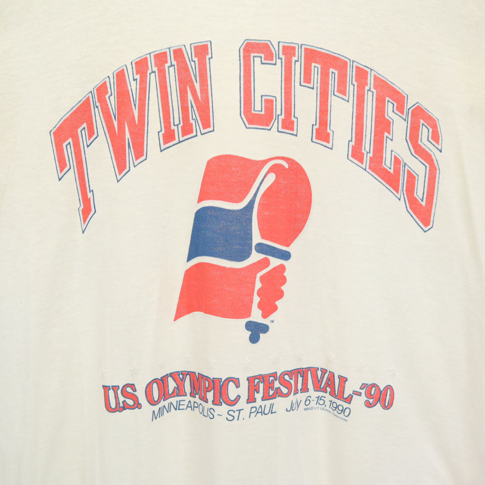 OLD オールド 80s TWIN CITIES 半袖 シングルステッチ Tシャツ アイボリー系 ヴィンテージ メンズ