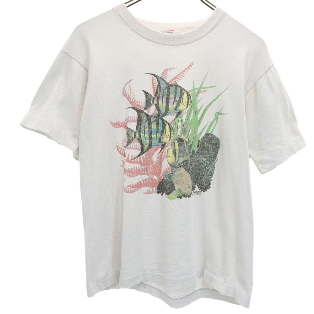 FRUIT OF THE LOOM フルーツオブザルーム 90s USA製 半袖 シングルステッチ Tシャツ S ホワイト フィッシュ オールド ヴィンテージ メンズ