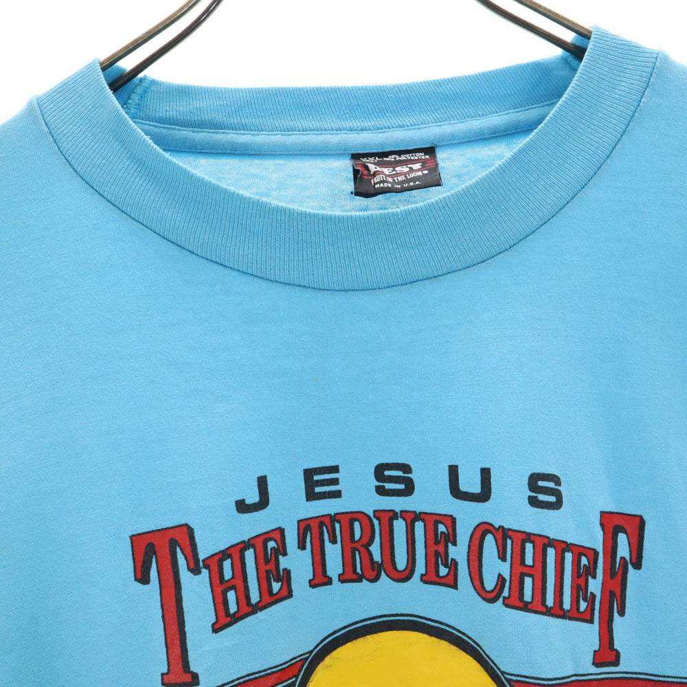 FRUIT OF THE LOOM フルーツオブザルーム 90s USA製 ネイティブプリント 半袖 シングルステッチ Tシャツ XXL 水色 BEST ビッグサイズ オールド ヴィンテージ メンズ