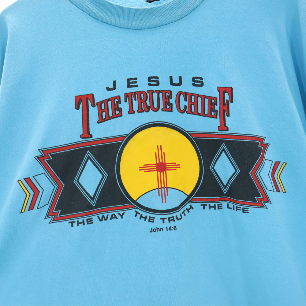 FRUIT OF THE LOOM フルーツオブザルーム 90s USA製 ネイティブプリント 半袖 シングルステッチ Tシャツ XXL 水色 BEST ビッグサイズ オールド ヴィンテージ メンズ