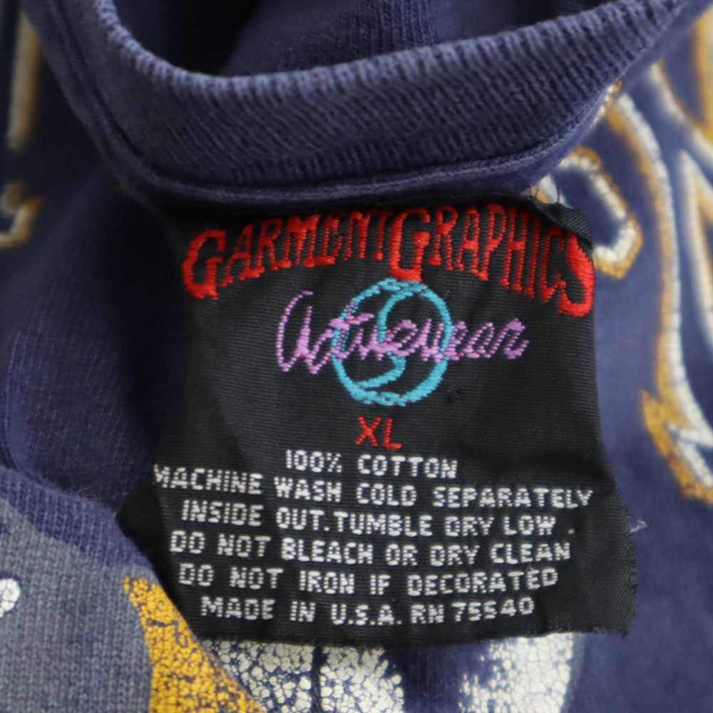 ガーメントグラフィック 90s USA製 半袖 シングルステッチ Tシャツ XL ネイビー オールド ヴィンテージ メンズ