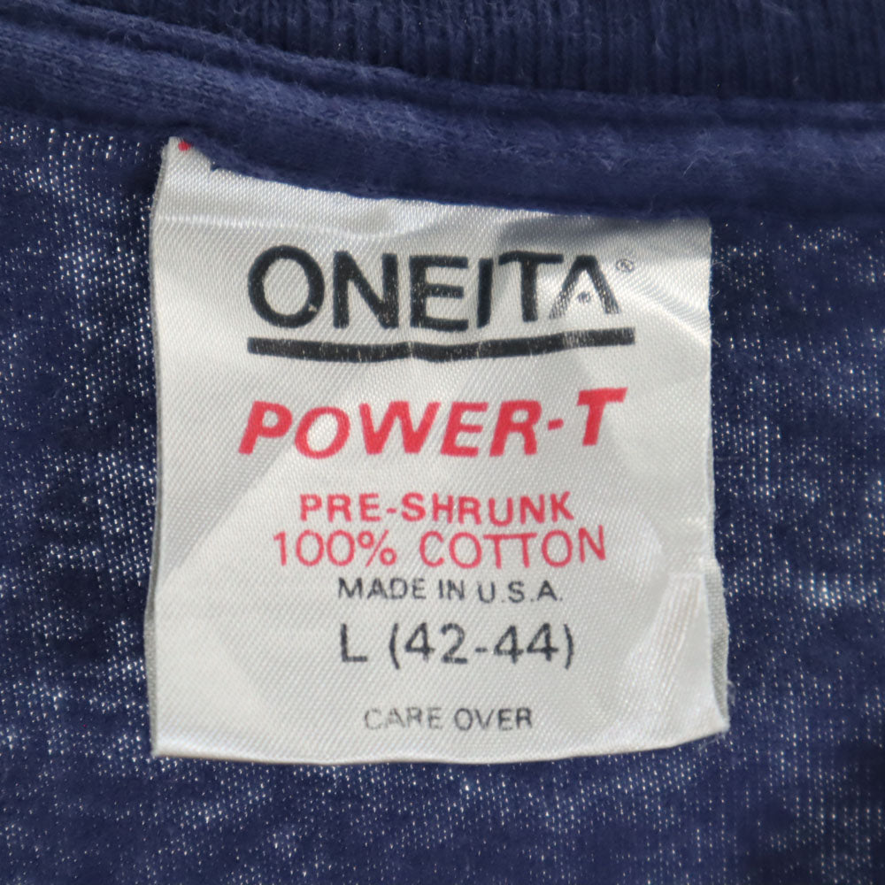 ONEITA オニータ 90s USA製 半袖 シングルステッチ Tシャツ L ネイビー POWER-T オールド ヴィンテージ メンズ