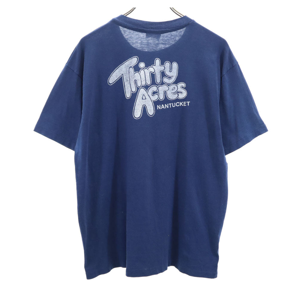 Hanes ヘインズ 80s 90s USA製 バックプリント 半袖 Tシャツ XL ネイビー シングルステッチ オールド ヴィンテージ メンズ