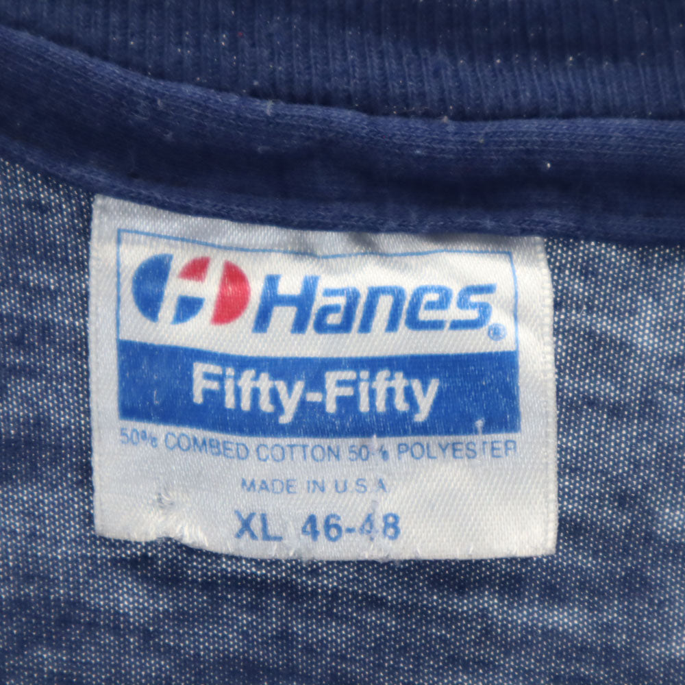 Hanes ヘインズ 80s 90s USA製 バックプリント 半袖 Tシャツ XL ネイビー シングルステッチ オールド ヴィンテージ メンズ