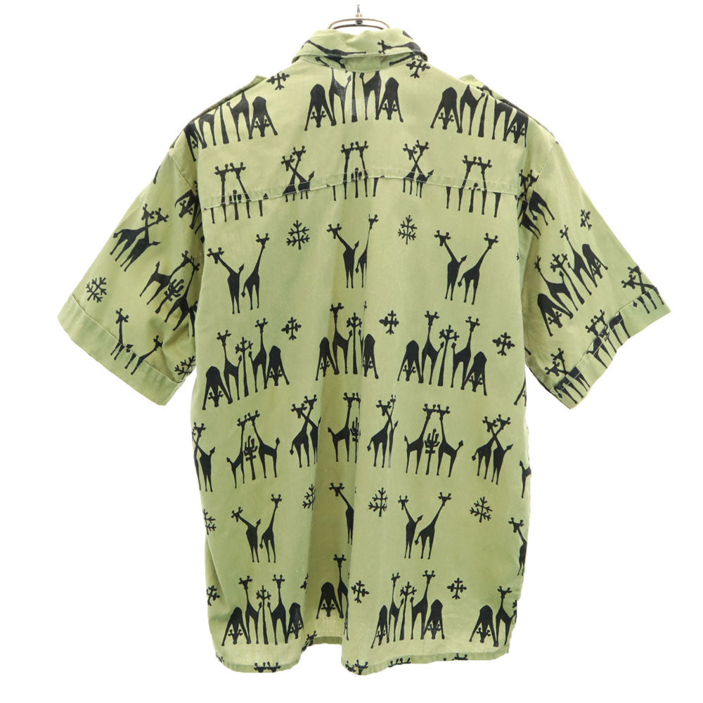 サファリ 90s 総柄 半袖 サファリシャツ コットンシャツ M カーキ SIMBA オールド ヴィンテージ メンズ