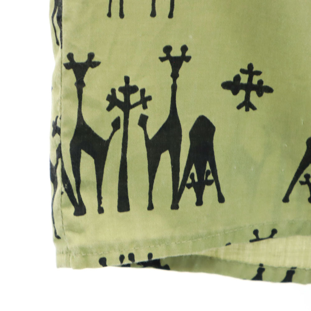 サファリ 90s 総柄 半袖 サファリシャツ コットンシャツ M カーキ SIMBA オールド ヴィンテージ メンズ