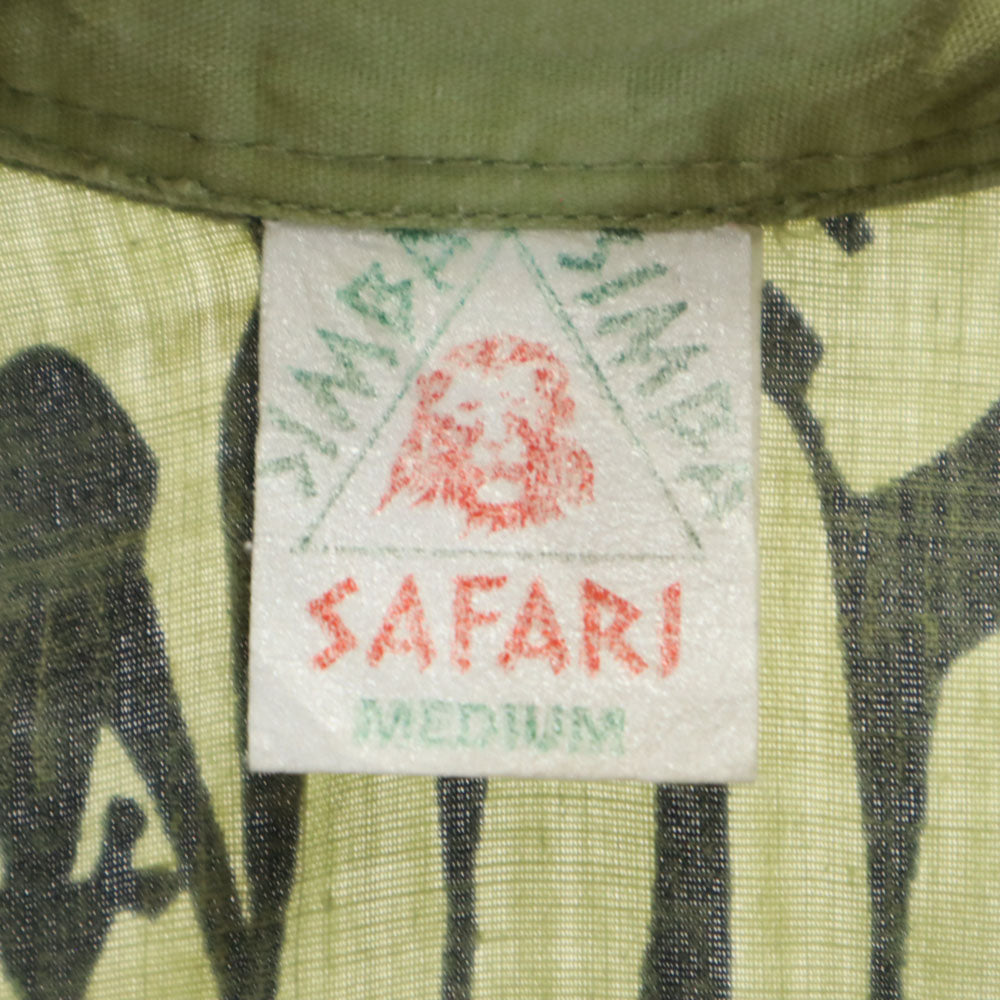 サファリ 90s 総柄 半袖 サファリシャツ コットンシャツ M カーキ SIMBA オールド ヴィンテージ メンズ