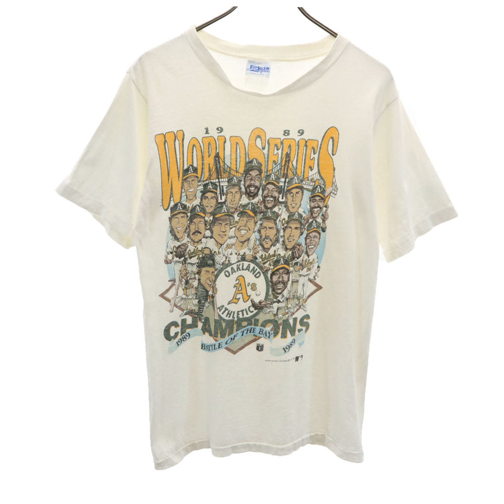SALEM セーラム 80s USA製 オークランド アスレチックス ワールドシリーズ 半袖 Tシャツ S ホワイト シングルステッチ MLB ヴィンテージ メンズ