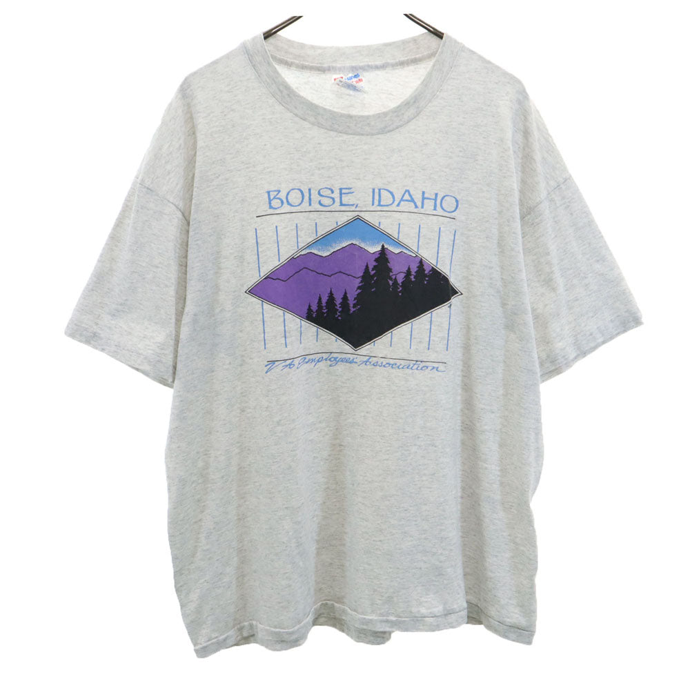 ヘインズ 90s USA製 プリント 半袖 Tシャツ XL グレー系 Hanes シングルステッチ オールド メンズ