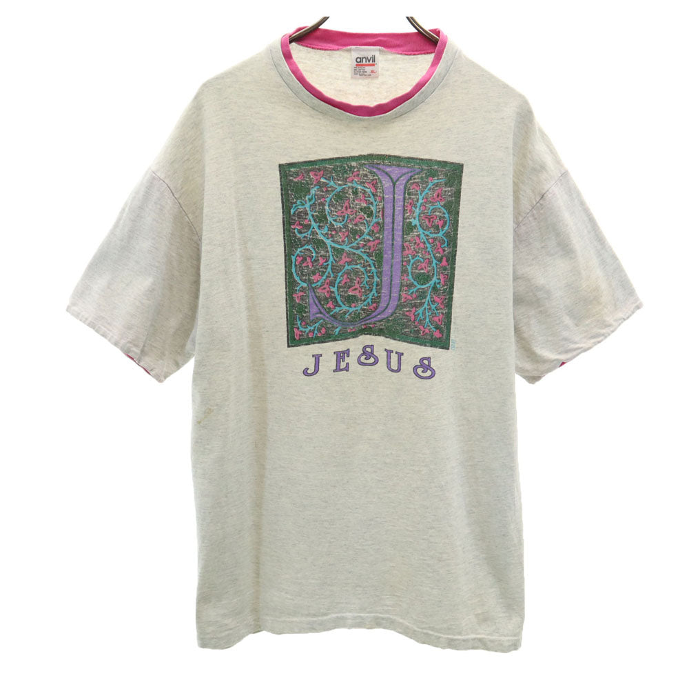 anbil アンビル 90s USA製 プリント 半袖 レイヤード Tシャツ XL グレー系 シングルステッチ オールド メンズ