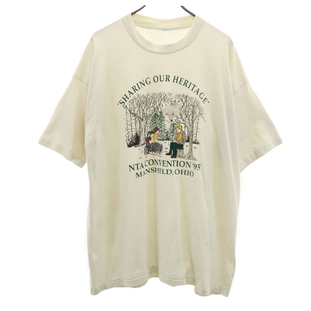 オールド 90s プリント 半袖 Tシャツ ベージュ系 OLD シングルステッチ オールド メンズ