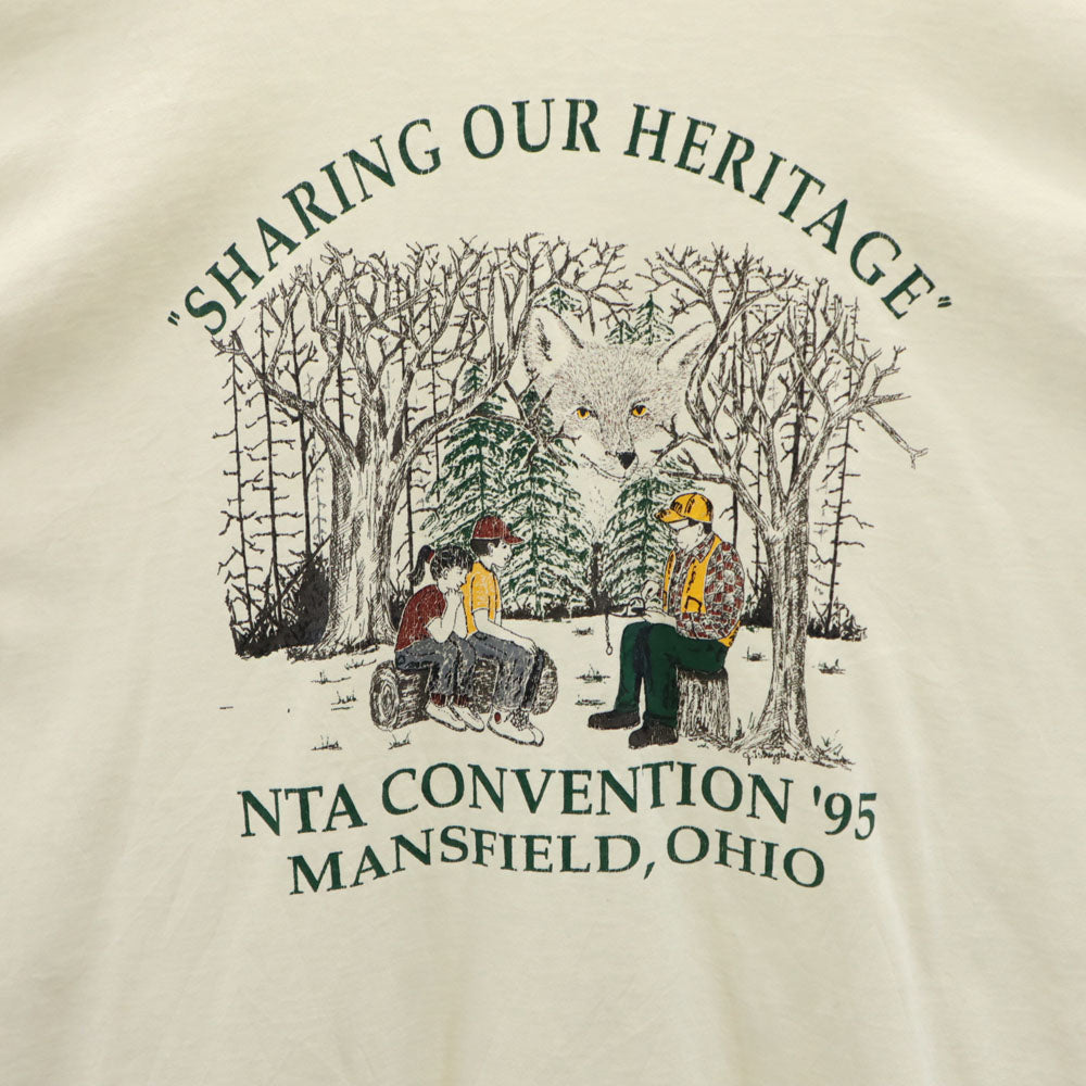 オールド 90s プリント 半袖 Tシャツ ベージュ系 OLD シングルステッチ オールド メンズ