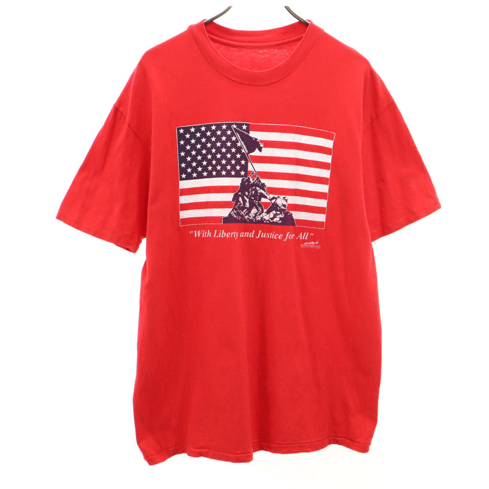 硫黄島 90s プリント 半袖 Tシャツ レッド系 シングルステッチ オールド メンズ