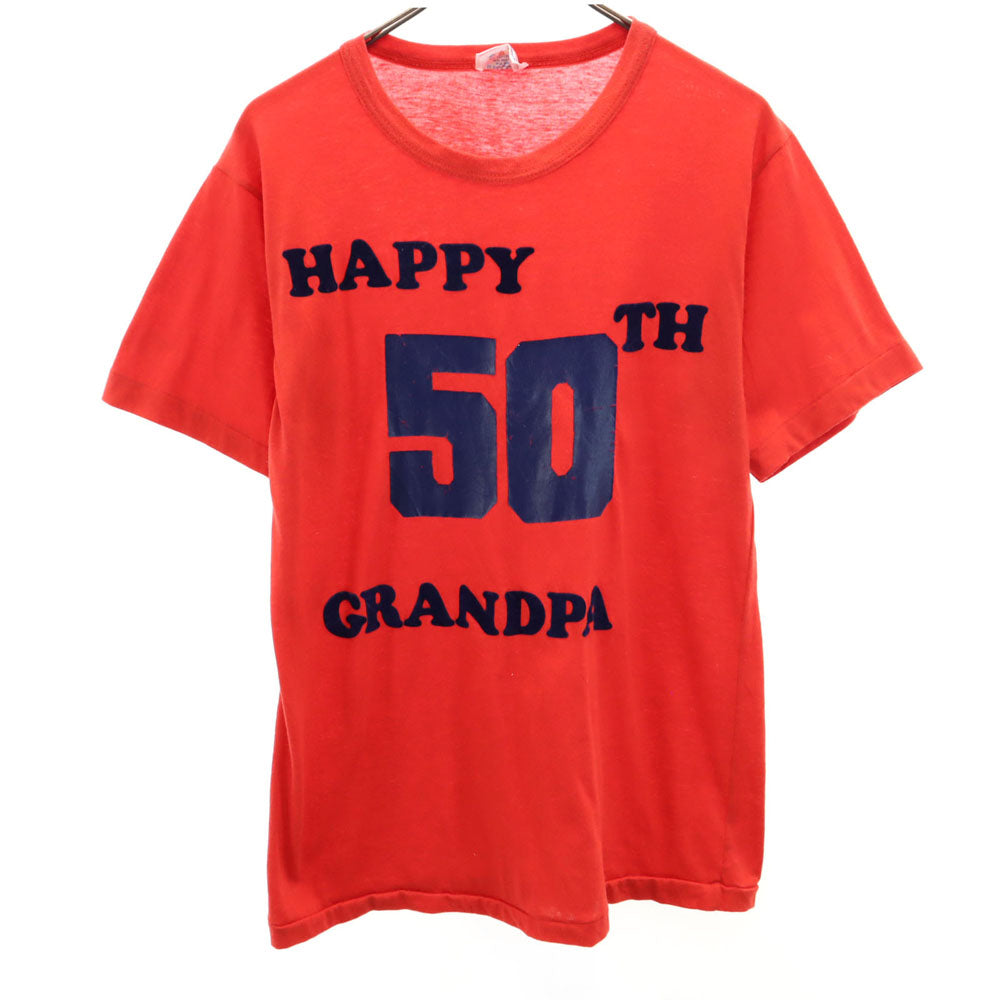 CALHOUN 90s プリント 半袖 Tシャツ L レッド系 シングルステッチ オールド メンズ