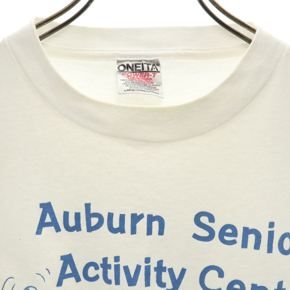 オニータ 90s USA製 プリント 半袖 Tシャツ L ホワイト系 ONEITA シングルステッチ オールド メンズ