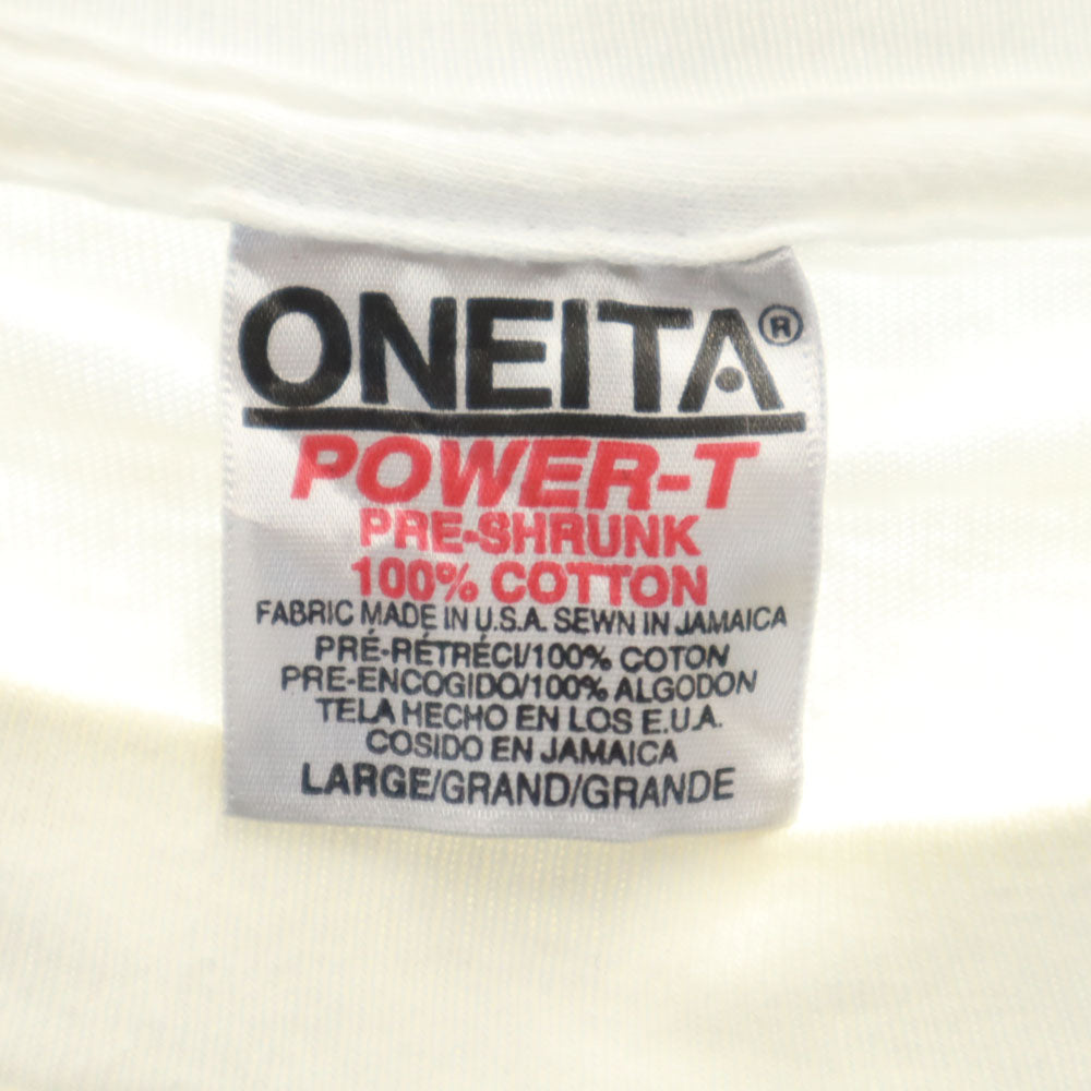 オニータ 90s USA製 プリント 半袖 Tシャツ L ホワイト系 ONEITA シングルステッチ オールド メンズ