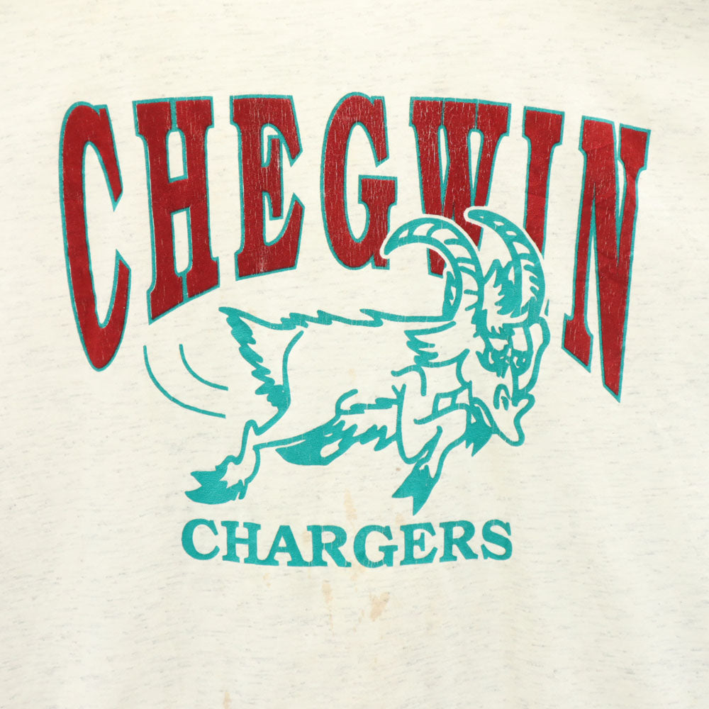 Celebrity sportswear 80s 90s カナダ製 CHEGWIN CHARGERS プリント 半袖 Tシャツ M ライトグレー シングルステッチ カレッジ オールド メンズ