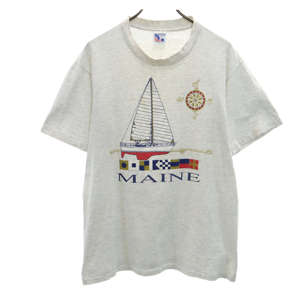 SCI 90s USA製 ヨット 半袖 シングルステッチ オールド Tシャツ L ライトグレー MAINE メンズ