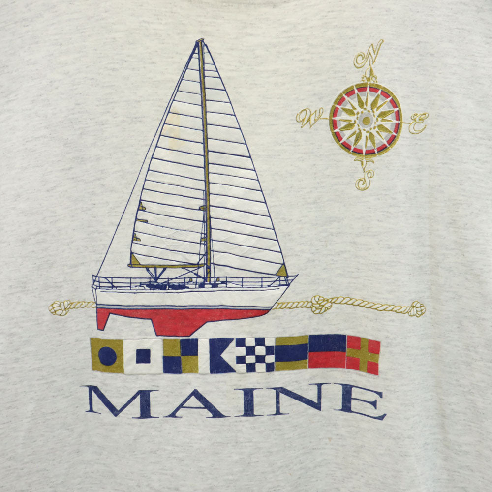 SCI 90s USA製 ヨット 半袖 シングルステッチ オールド Tシャツ L ライトグレー MAINE メンズ