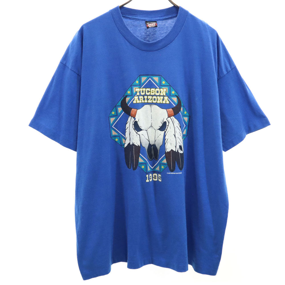 FRUIT OF THE LOOM フルーツオブザルーム 90s USA製 ネイティブプリント 半袖 ツーソン アリゾナ Tシャツ XXL ブルー BEST シングルステッチ オールド TUCSON ARIZONA ビッグサイズ メンズ