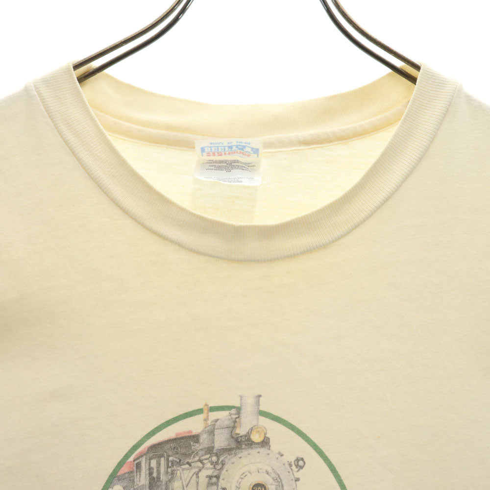 Hanes ヘインズ 90s USA製 オールド 半袖 シングルステッチ Tシャツ XL アイボリー系 BEEFY-T 機関車 メンズ