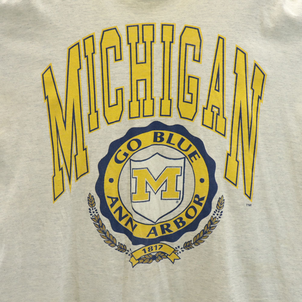 ナツメグ 90s USA製 オールド カレッジプリント 半袖 シングルステッチ Tシャツ XL グレー NUTMEG MICHIGAN メンズ