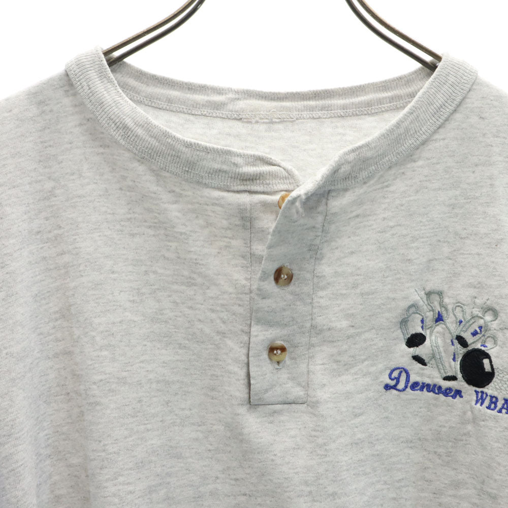 OLD オールド 90s バイカラー 半袖 シングルステッチ ヘンリーネック Tシャツ ライトグレー ボウリング メンズ