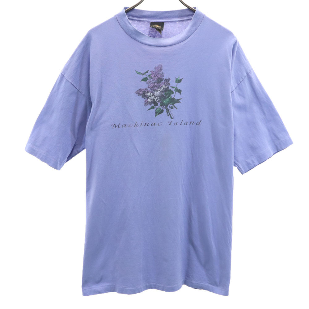 プレーリーマウンテン 90s USA製 オールド プリント 半袖 シングルステッチ Tシャツ XL ラベンダー PRAIRIE MOUNTAIN メンズ