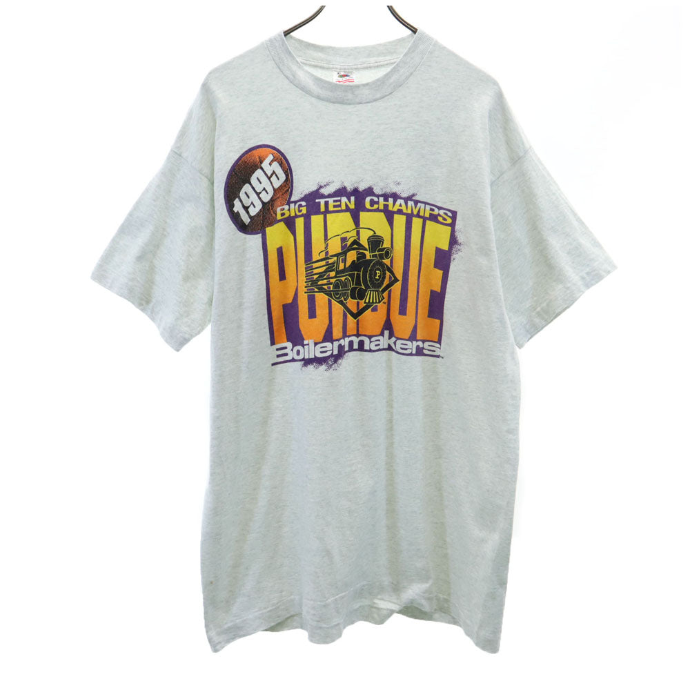 FRUIT OF THE LOOM フルーツオブザルーム 90s USA製 オールド プリント 半袖 シングルステッチ Tシャツ XL グレー系 メンズ