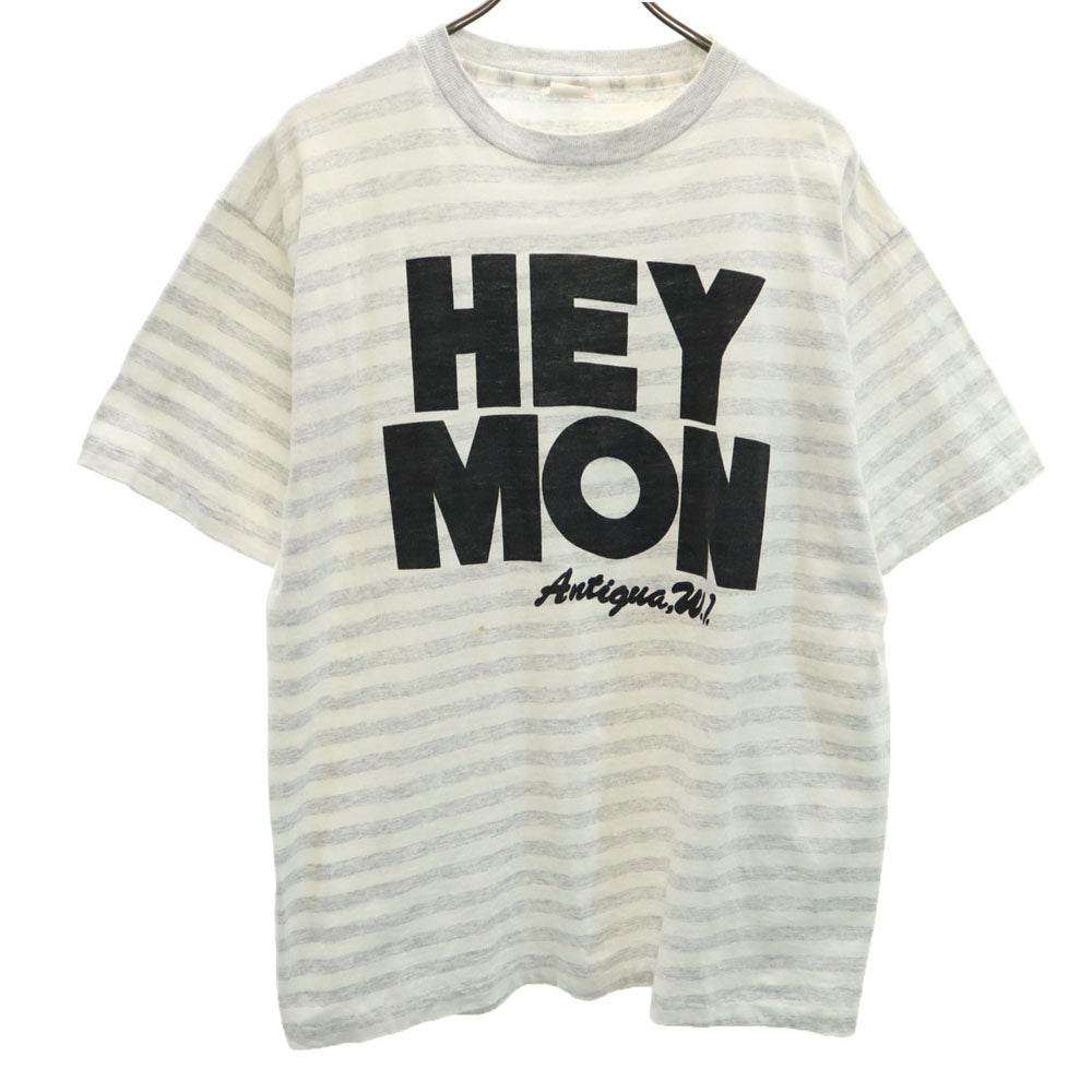 Island Waves 90s ボーダー 半袖 シングルステッチ オールド Tシャツ XL グレー系 メンズ