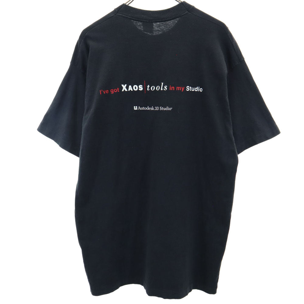 FRUIT OF THE LOOM フルーツオブザルーム 90s USA製 オールド シングルステッチ プリント 半袖 Tシャツ XL ブラック系 メンズ