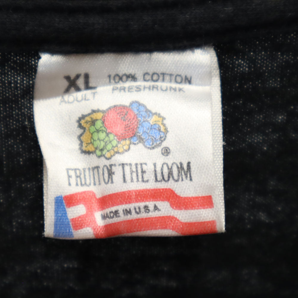 FRUIT OF THE LOOM フルーツオブザルーム 90s USA製 オールド シングルステッチ プリント 半袖 Tシャツ XL ブラック系 メンズ