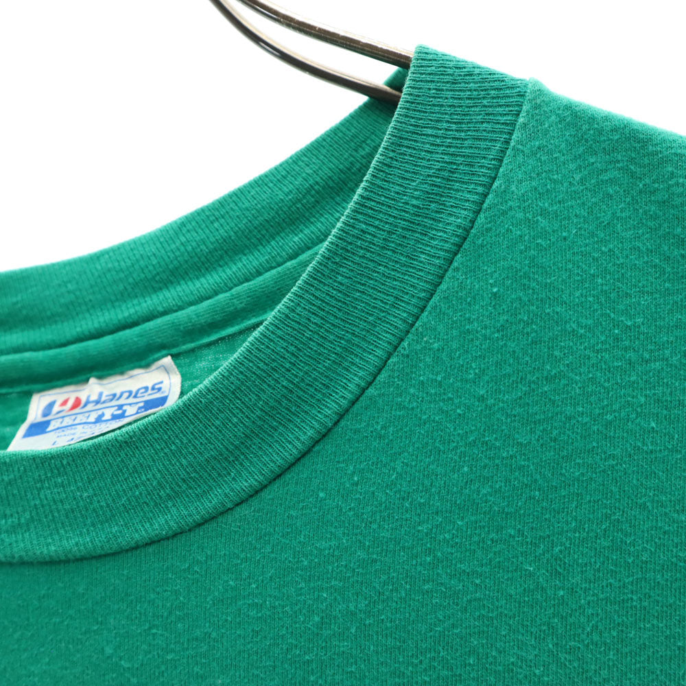 Hanes ヘインズ 80s 90s USA製 オールド シングルステッチ プリント 半袖 Tシャツ L グリーン系 メンズ