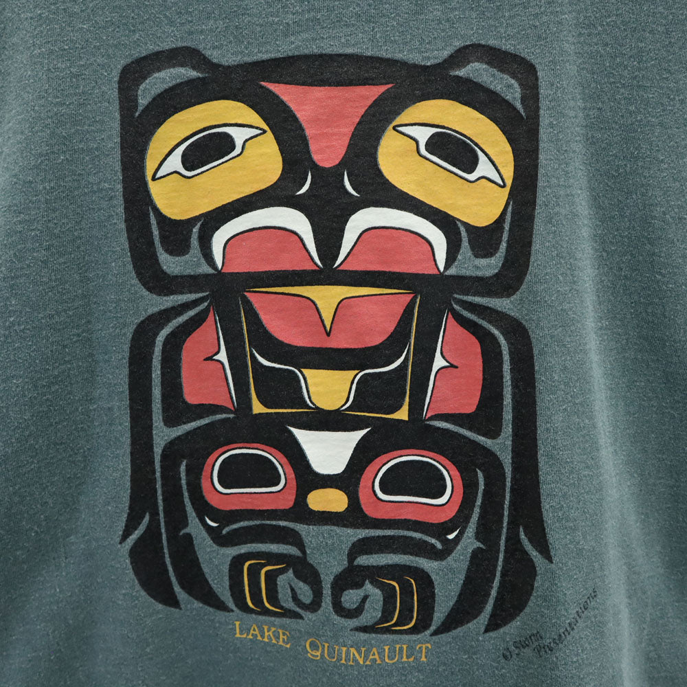 anbil アンビル 90s USA製 オールド シングルステッチ ネイティブプリント 半袖 Tシャツ XL グリーン系 メンズ