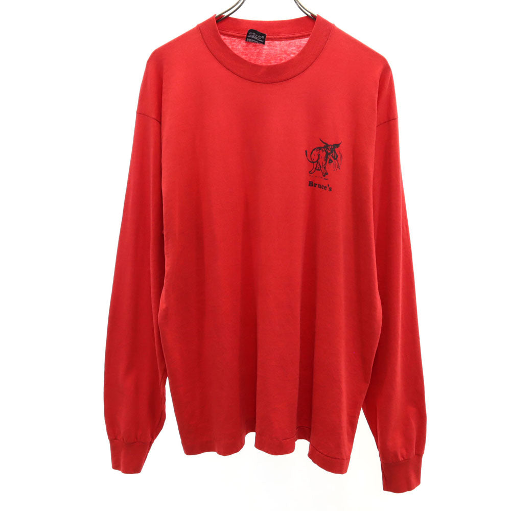 FRUIT OF THE LOOM フルーツオブザルーム 90s USA製 オールド BRUCE'S 長袖 Tシャツ XL レッド BEST ロンT シングルステッチ アニマル メンズ