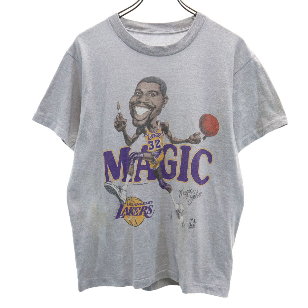 セーラム 90s NBA マジックジョンソン 半袖 Tシャツ グレー SALEM LOS ANGELES LAKERS 32 メンズ