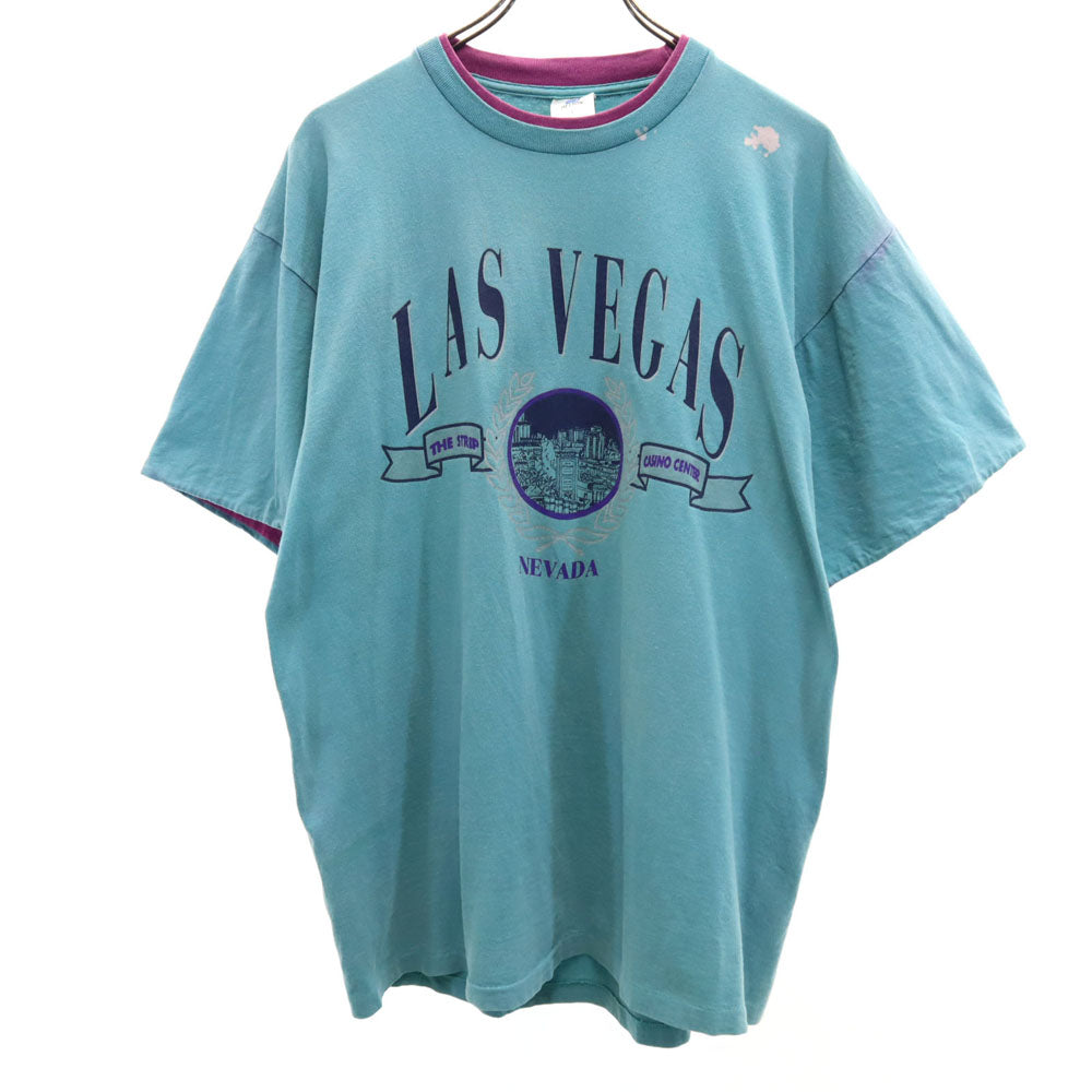 BELTON ベルトン 90s USA製 オールド 切り返し ラスベガス 半袖 Tシャツ L ブルーグレー LAS VEGAS メンズ